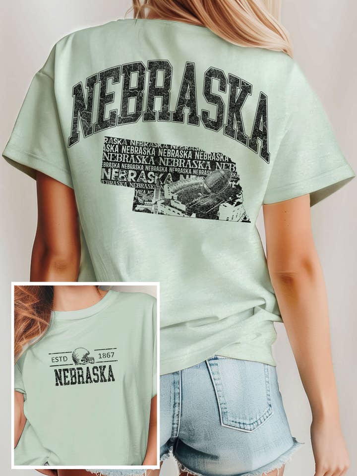 NEBRASKA STATE FRONT AND BACK GRAPHIC TSHIRTS for wholesale by Rustee Clothing