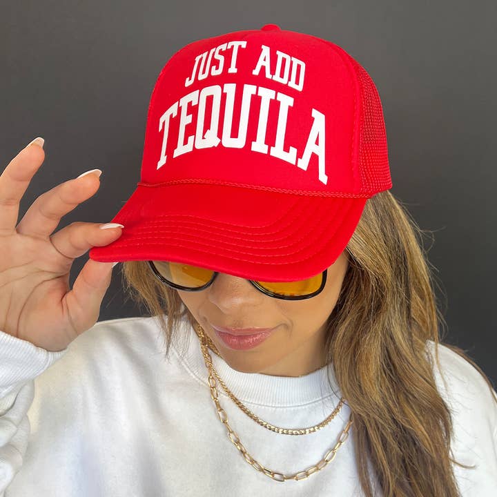 House of Lulu - Wholesale Trucker Hat - Women's - Just Add Tequila Red Trucker Hat