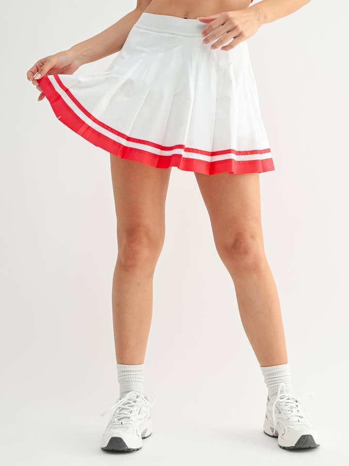 Mono B - Wholesale Athletic Skirt - Women's - GREEN - Stripe Pleated Tennis Skirt