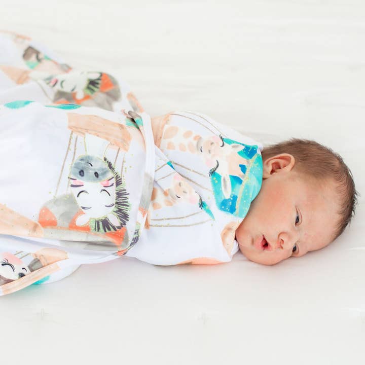 Buttery Soft and Stretchy Swaddle Blanket - Hot Air Balloon for wholesale by Honey Lemonade- Minky Baby Blankets and Gifts