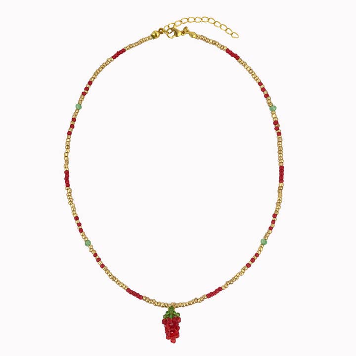 Colar com pingente de morango em miçangas por atacado de Don' aparte