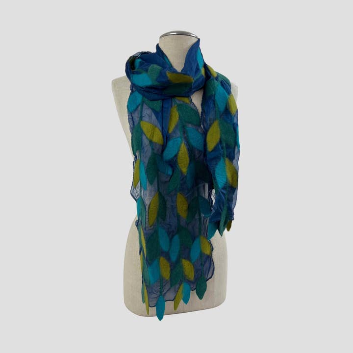 Feltiful - Wholesale Scarf - Women's - Variant Color Leaf Merino Wool Handmade Felt Scarf
