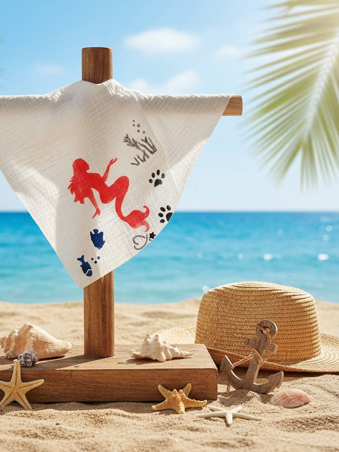 Bandana para cão com tema de sereia, algodão orgânico leve, Branco por atacado de DesignsNYC