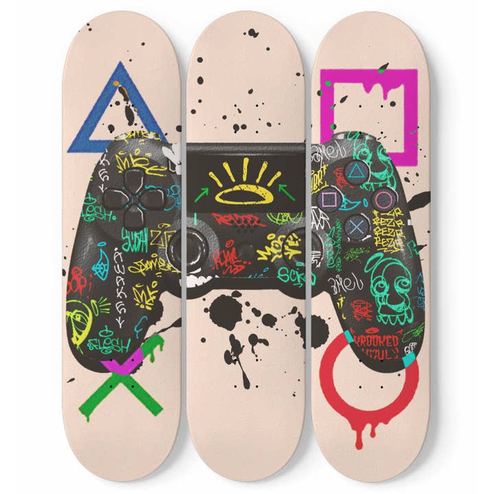 PlayStation Controller For Game Room Graffiti Prints Skateboard Art Playstation Wall Decor Gift Ideas For Dad for wholesale by SkateboardArtsy