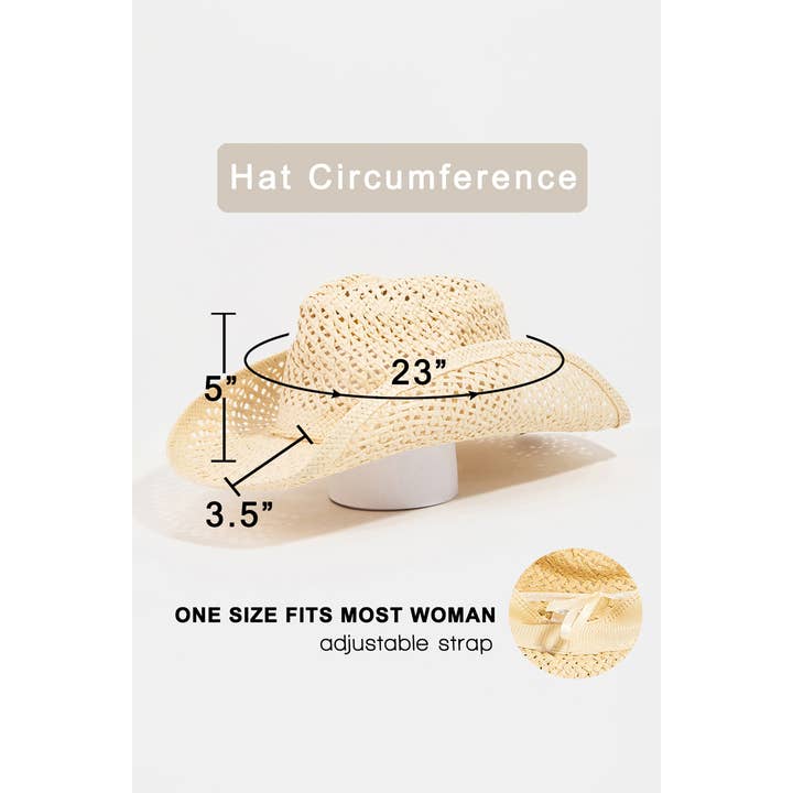 Collections by Fame Accessories - Wholesale Fedora - Women's - Straw Braid String Western Cowboy Hat