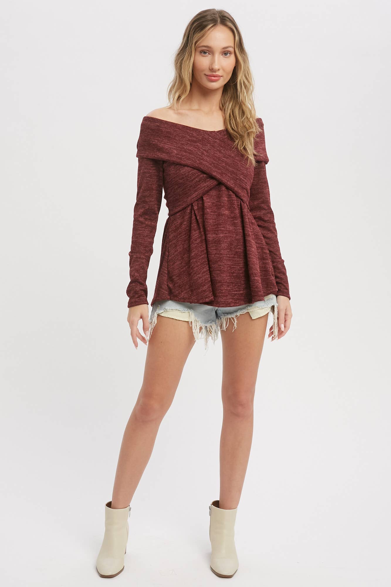 Bluivy - Wholesale Knit Top - Women's - MARLED KNIT CROSSOVER OFF SHOULDER TOP26