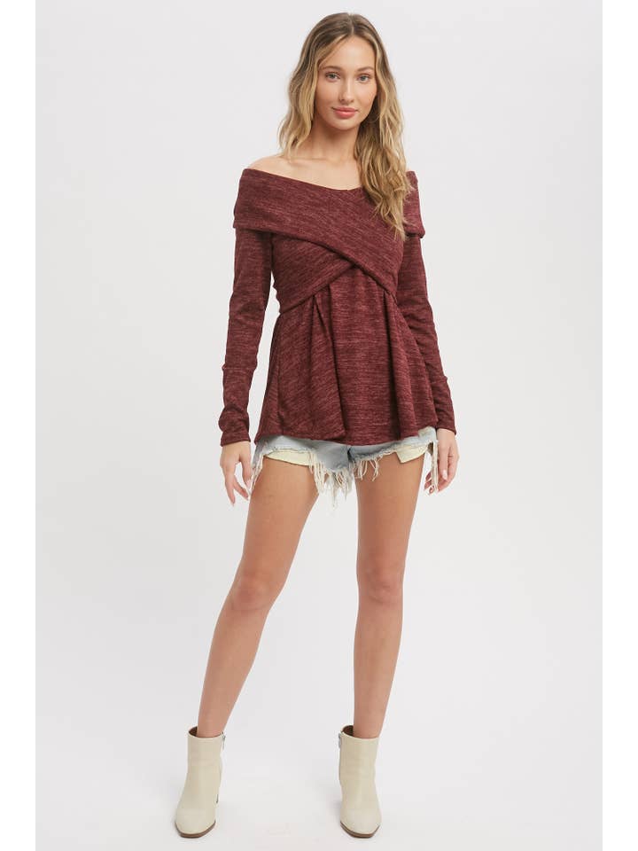 Bluivy - Wholesale Knit Top - Women's - MARLED KNIT CROSSOVER OFF SHOULDER TOP26