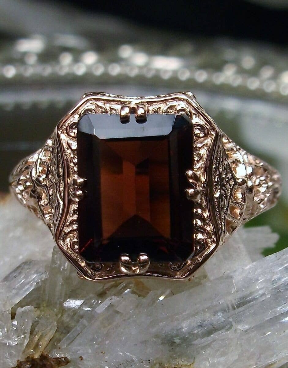 Silver Embrace Jewelry - Wholesale Cocktail/gelegenheidsring - Natuurlijke granaat roségouden edwardiaanse bloemen filigraan ring #14811