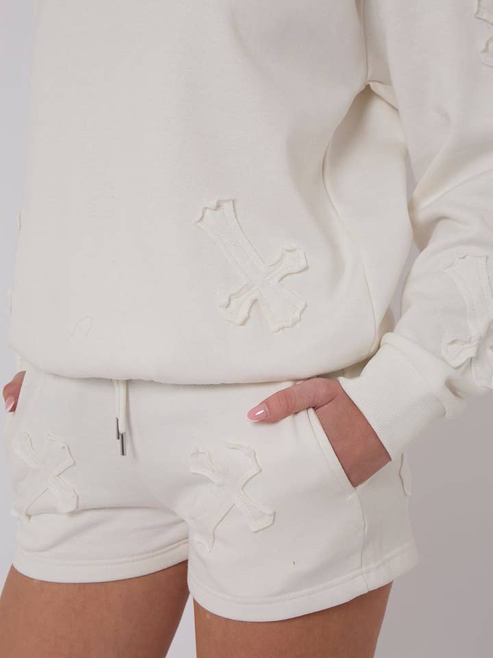 AX Labels - Wholesale Lounge Set - Women's - Crucifix Embroidered Sweatshirt & Shorts Fleece Co-ord34