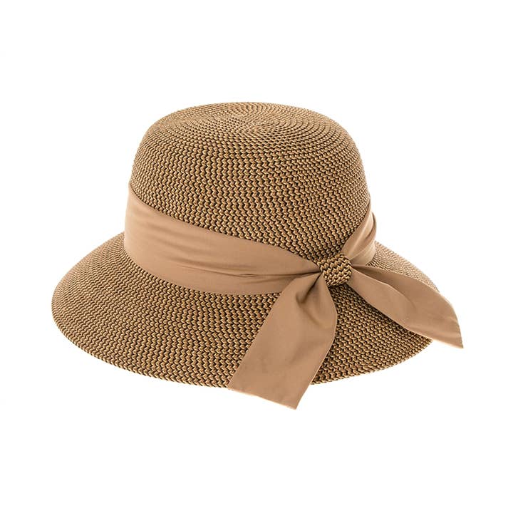 DNMC - Wholesale Bucket Hat - Women's - Heather Straw Bucket Hat W/ Sash - Women's UPF 50+ Sun Hat