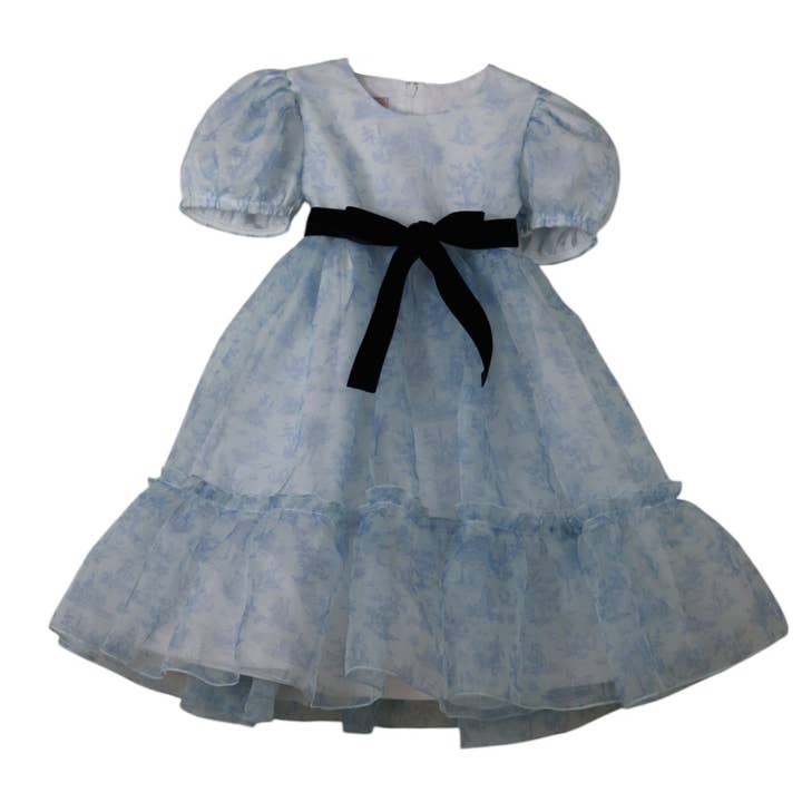 25679 Blaues Toile-de-Jouy-Organza-Kleid für den Großhandel von Phi Clothing