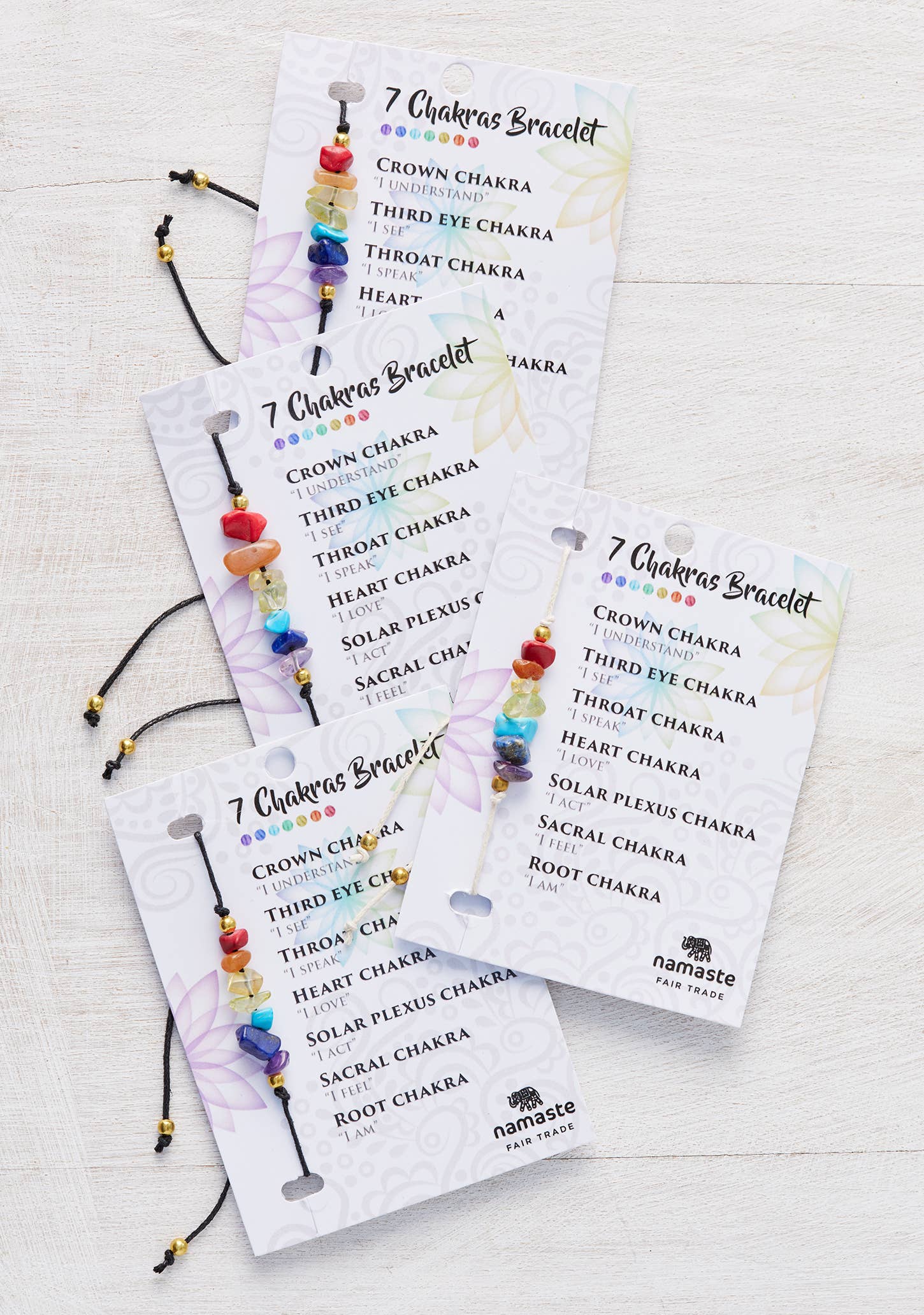 Namaste - Wholesale Beaded Bracelet - Chakra Gemstone Bracelet On Card In Display Box1