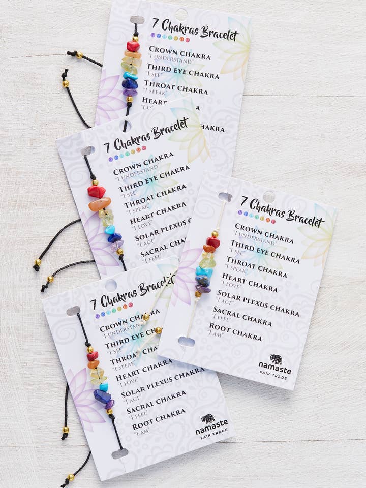 Chakra Gemstone Bracelet On Card for wholesale by Namaste
