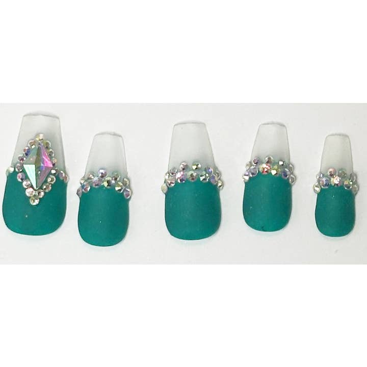 Hand Painted Press on Nails Matte and Diamonds for wholesale by OVER THE TOP NAILS