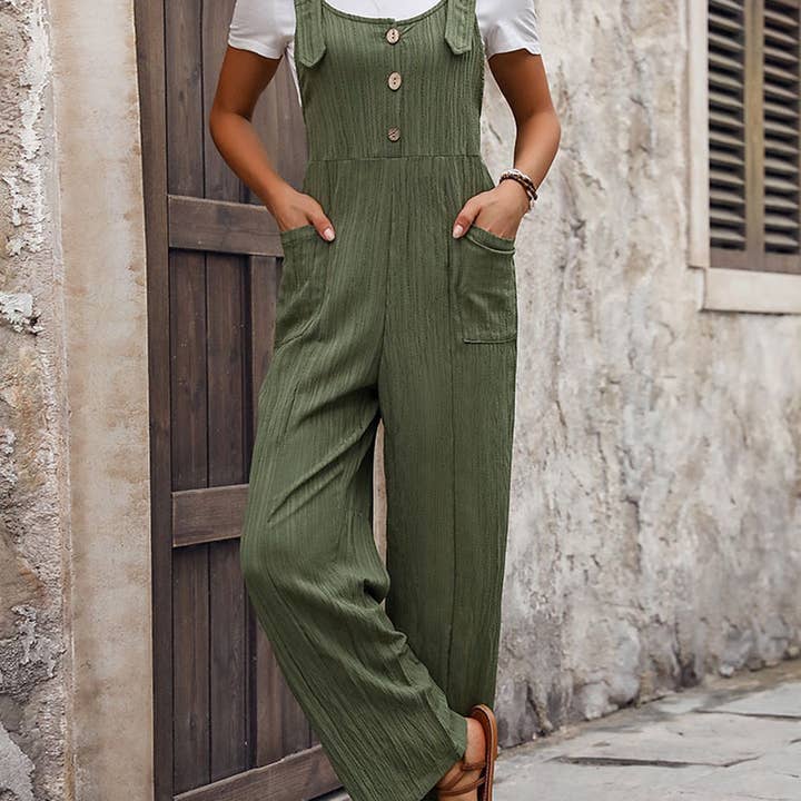 Green Casual texture of loose pleated overalls for wholesale on Faire4