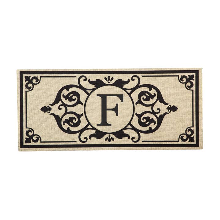 Cambridge Monogram Burlap Sassafras Switch Mat, Letter F for wholesale by Evergreen Enterprises