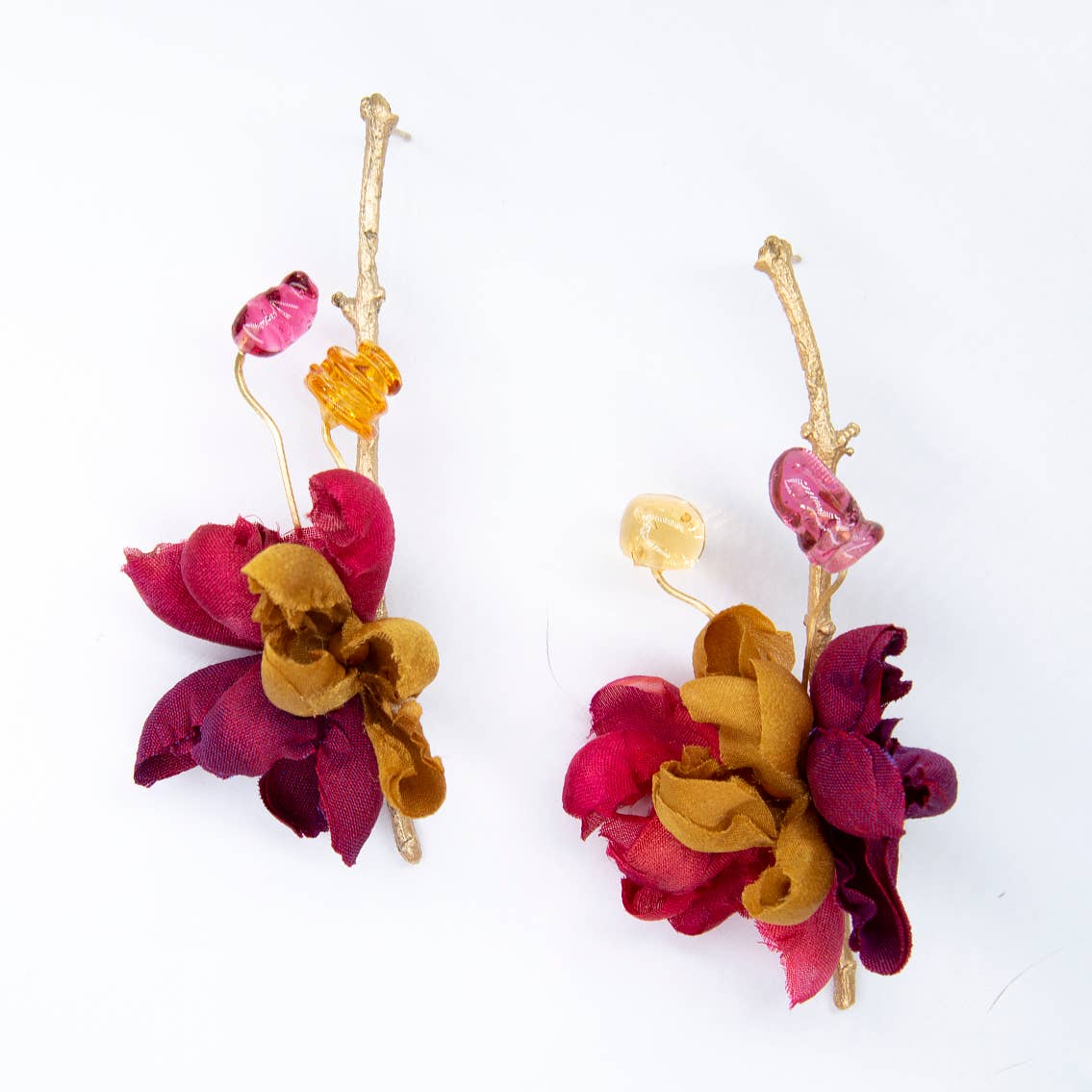 Chama Navarro - Wholesale Dangle Earrings - Flourist silk and Murano glass Tricolor earrings3