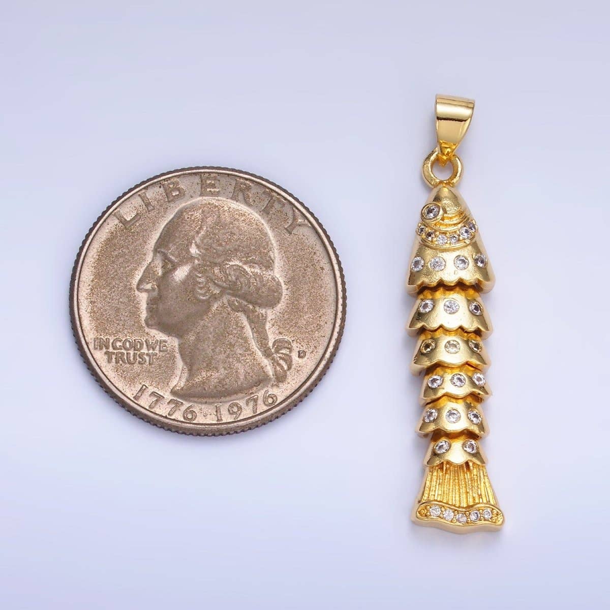 Aim Eternal - Wholesale Individual Charm/Pendant - 24K Gold Filled Micro Paved Cubic Zirconia Long Fish Sea Animal Pendant | AA-9041