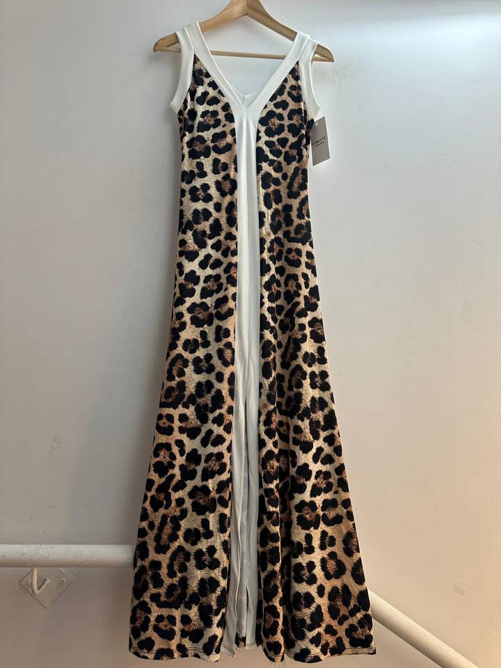 9655L Abito lungo a spalline con stampa leopardata per la vendita all'ingrosso da parte di LORIANE