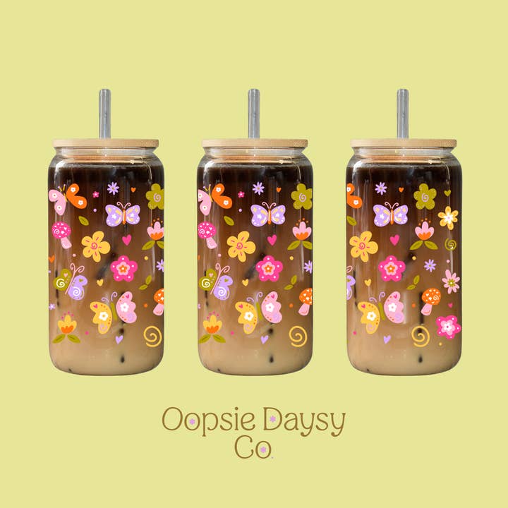 Butterfly Spring Doodles glaskop for engroshandel hos Oopsie Daysy Co