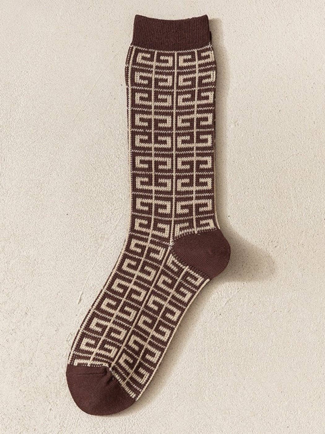 Funkyrel® Atzbranding Limited - Vente Chaussettes – femme - Rufia - Chaussettes d'hiver mi-mollet ton marron rétro2