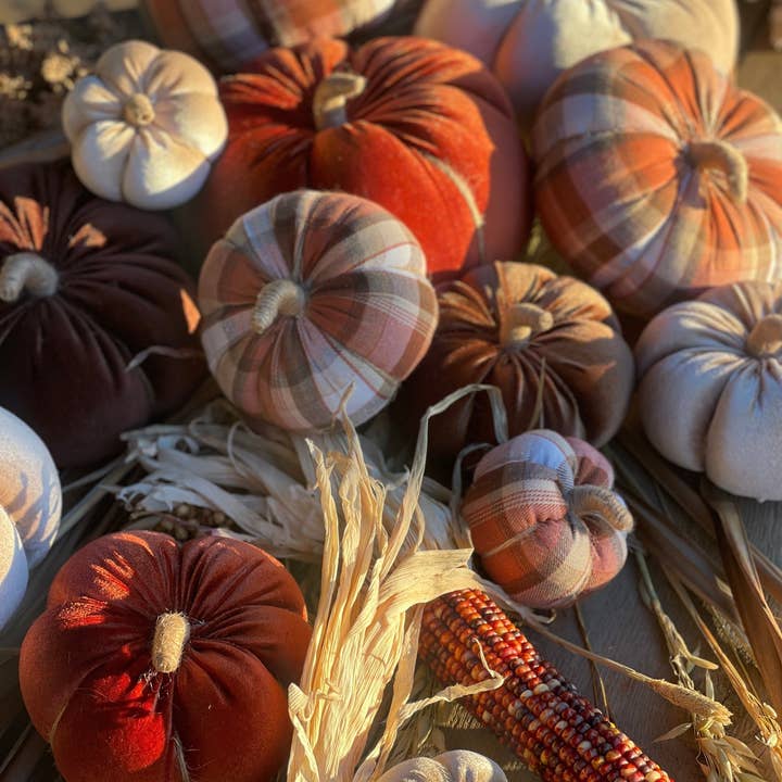 Collins Painting & Design - Wholesale Decorative Tabletop Object - CF-3174 - XL Autumn Plaid Fall Fabric Pumpkin