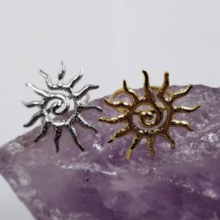 Bague ajustable Soleil en spirale - Or & Argent pour la vente par magnolia jewelry