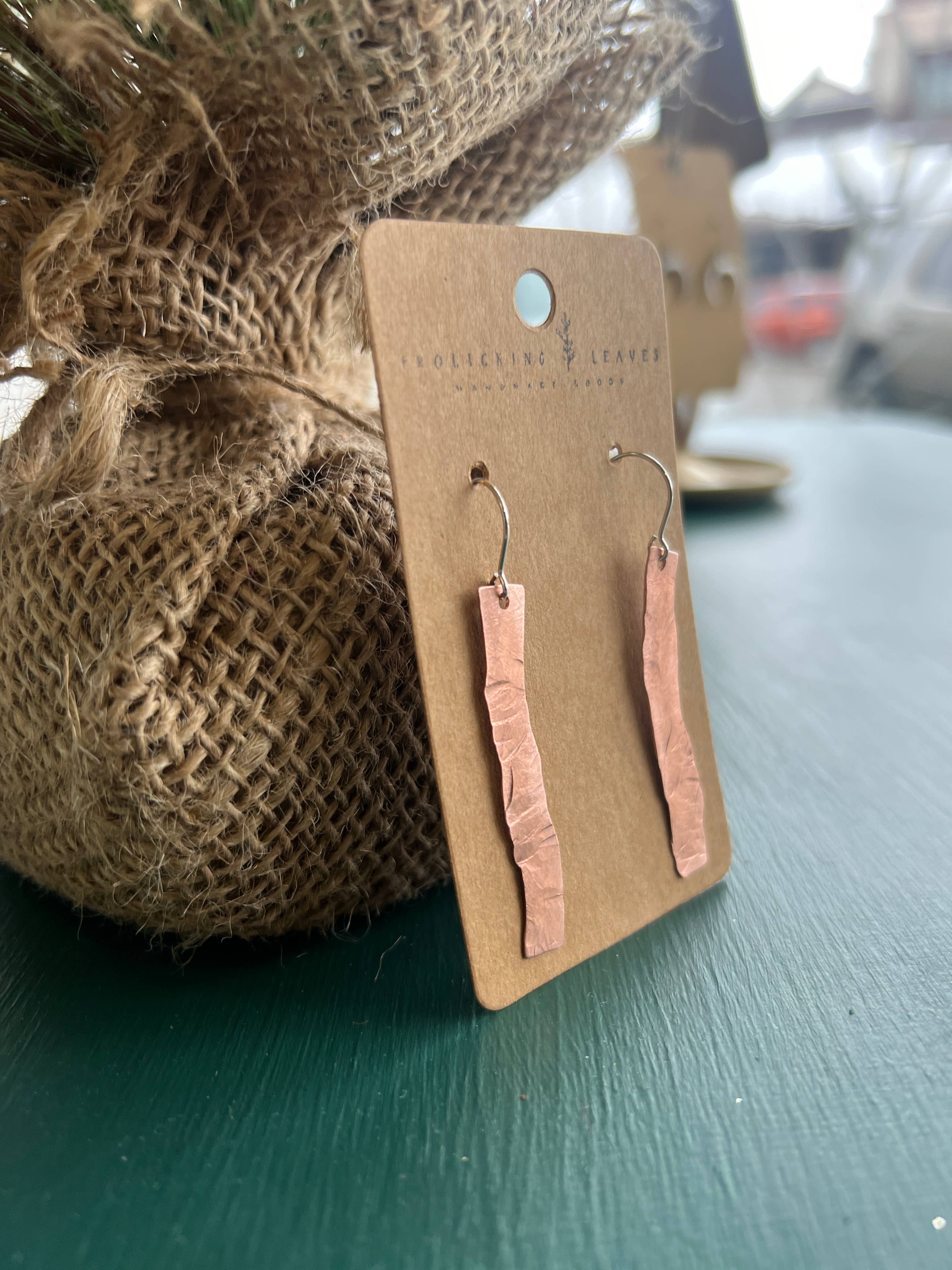 Frolicking Leaves - Wholesale Dangle Earrings - Crooked Hammered Copper Earrings3