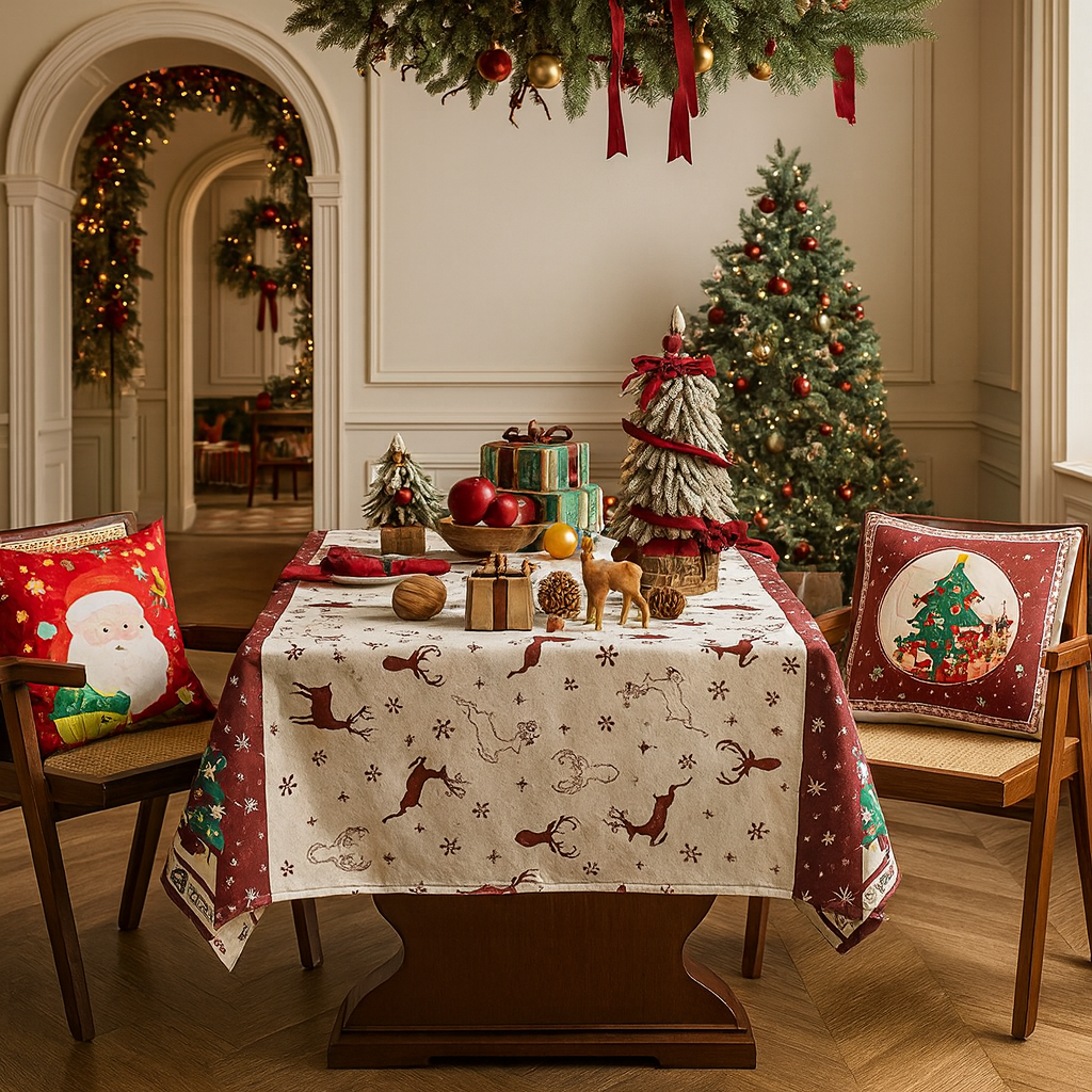 Fennco Styles - Wholesale Tablecloth - Christmas Trees and Deer Holiday Tablecloth 2