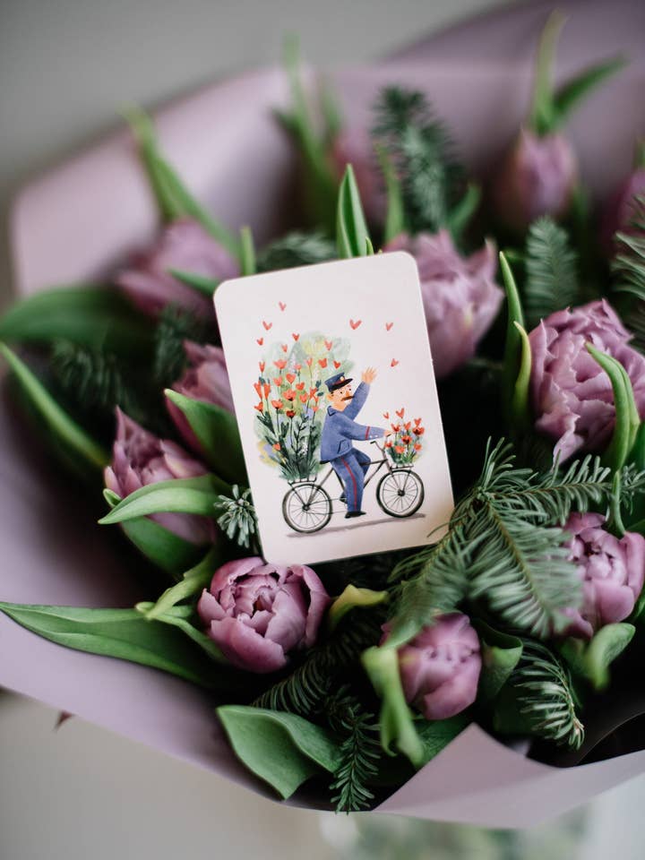 Mini enkeltkort 6x9 cm 'Love Flowers Delivery' for engroshandel hos Printfluence.me