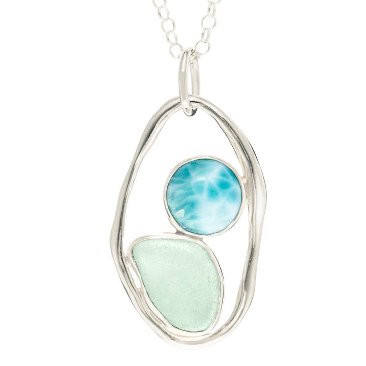 Sea Glass & Larimar Pendant for wholesale by Oceano Sea Glass