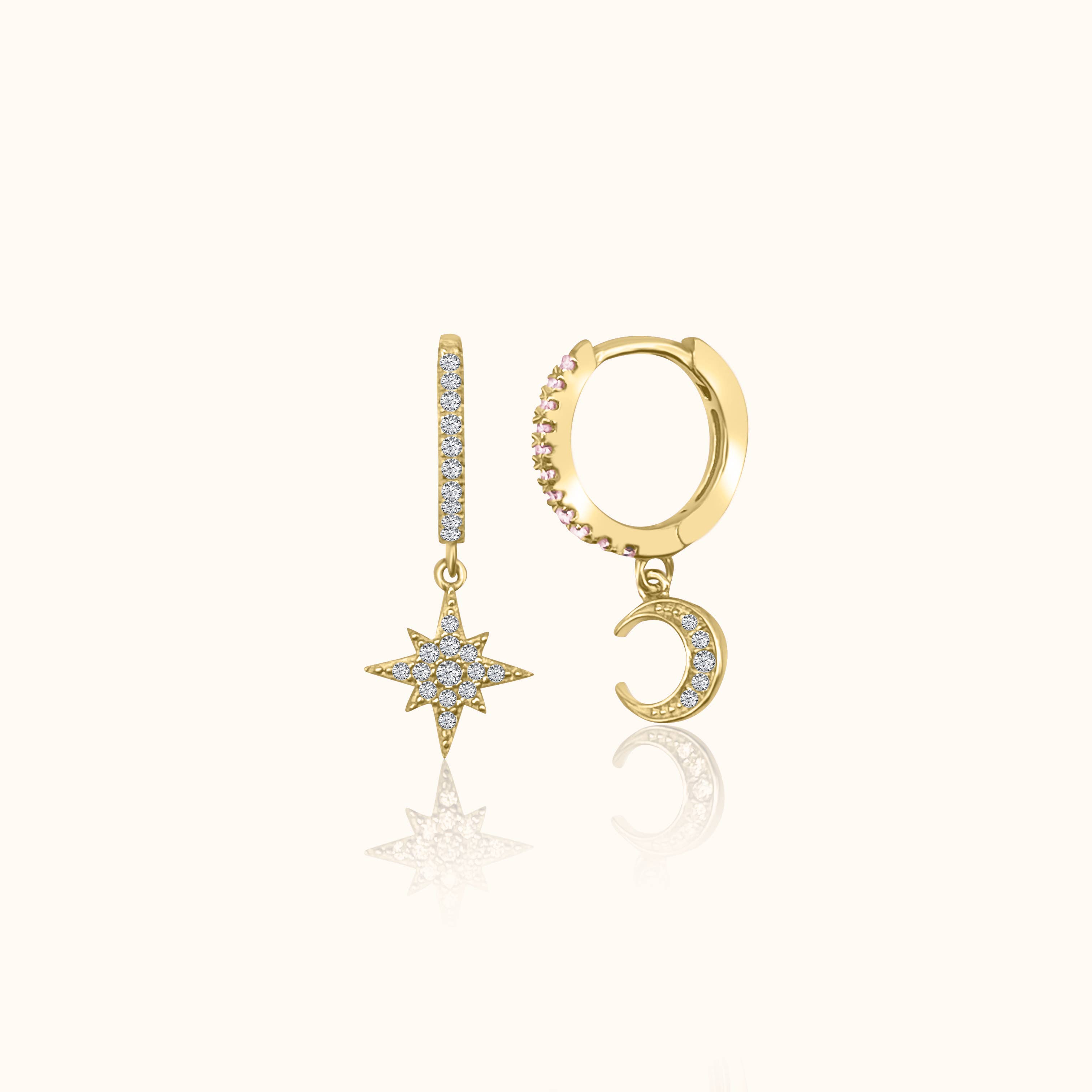 DOVIANA - Venta al por mayor Pendientes de aro pequeños - Aros Huggie Moon & Star Celestial