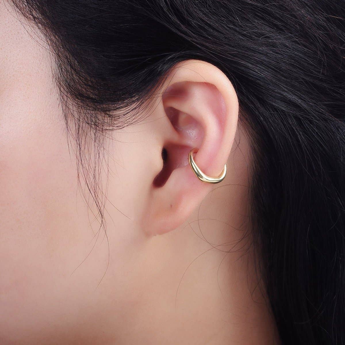 Aim Eternal - Vente Boucles d'oreilles ear cuffs/bagues d'oreilles - Boucle d’oreille ear cuff minimaliste géométrique en bande fondue, plaquée or 14 carats | AI1521