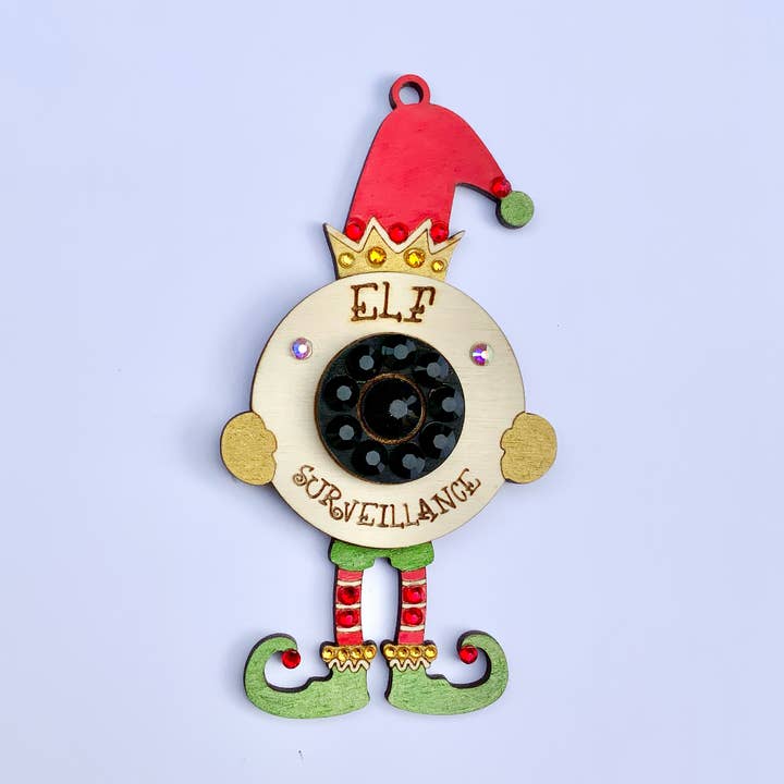 Elf overvågningskamera træ ornament for engroshandel hos The Sparkorium