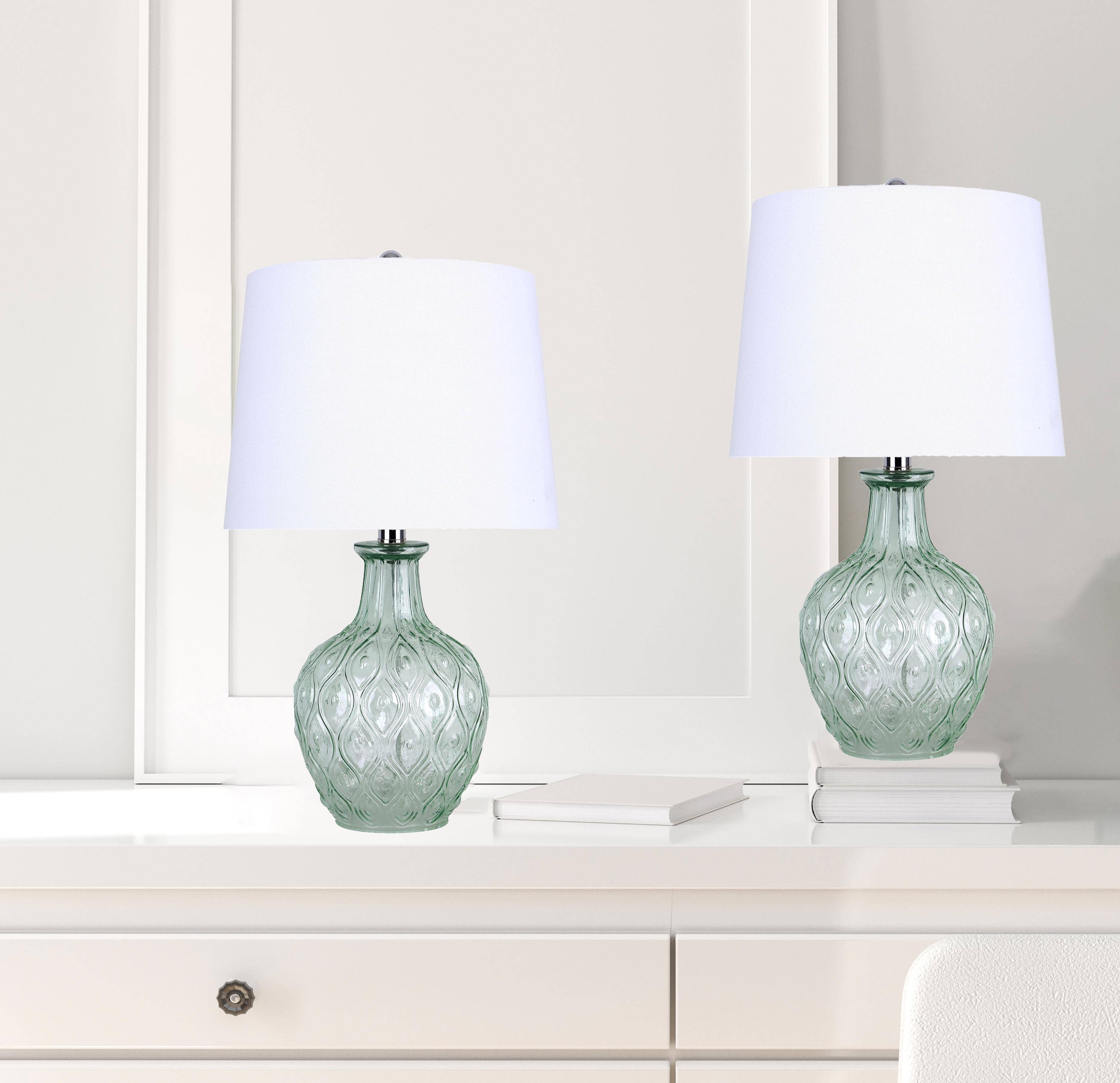 LumiSource and Grandview Gallery - Wholesale Accent/Desk Lamp - 20.5" Glass Table Lamp w/ Patterned Base & Linen Shade (2PK)9