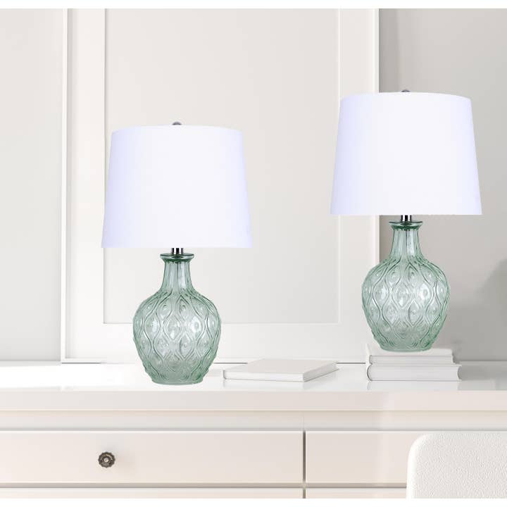 LumiSource and Grandview Gallery - Wholesale Accent/Desk Lamp - 20.5" Glass Table Lamp w/ Patterned Base & Linen Shade (2PK)9