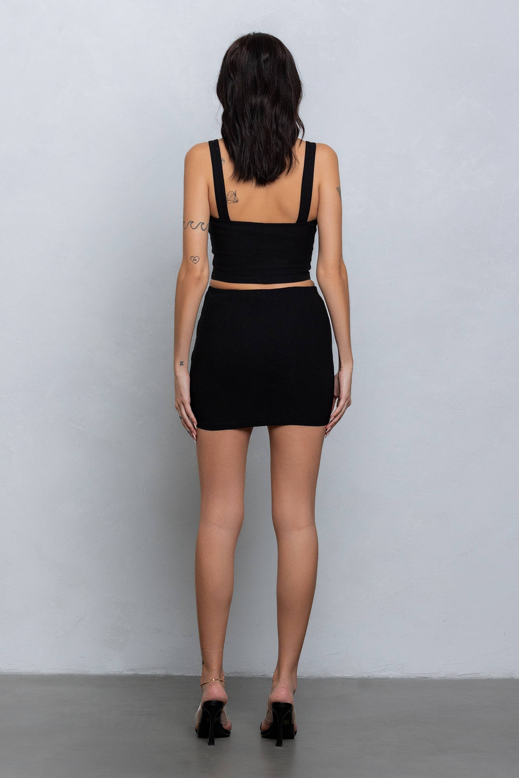 No Vacancy – wholesale Top & skirt set – Women's – Buckle strap detail stretchy woven top & skirt set5