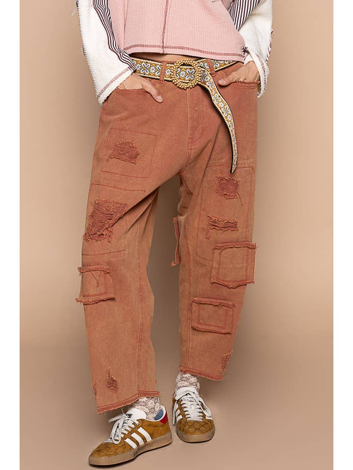 Pol Clothing - Wholesale Jeans - Women's - High rise ankle length distressed pinstripe boyfriend jeans
