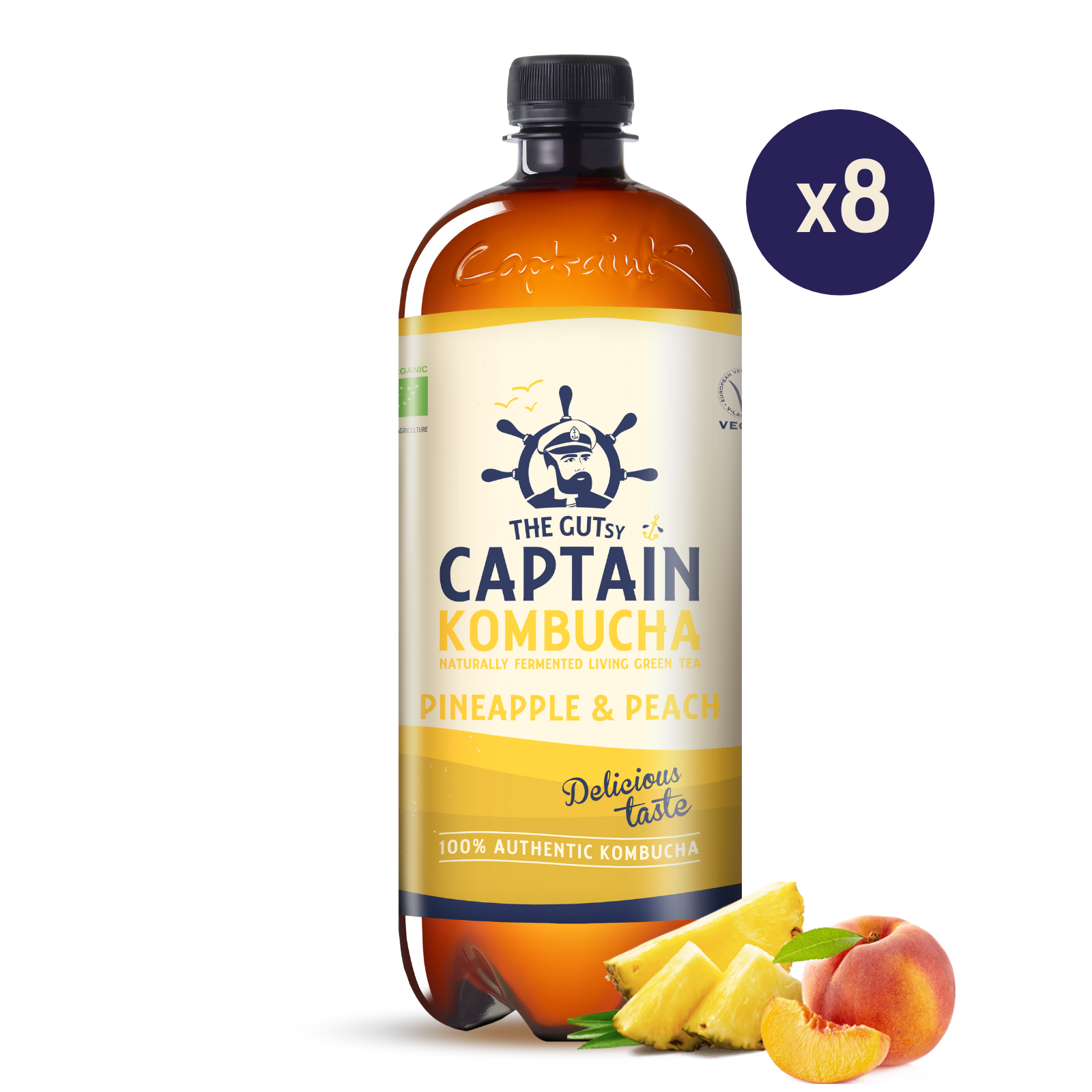 The GUTsy Captain Company - Wholesale Kombucha - GUTsy Captain Kombucha Pineapple and Peach 8x1L1
