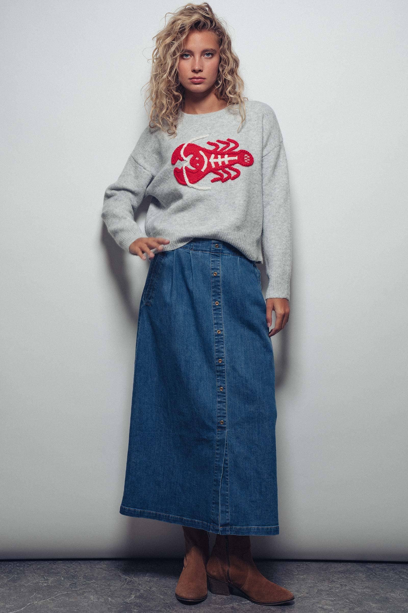 Urban Daizy - Vente Pull en maille – femme - Pull à déclaration nautique avec homard rouge brodé24