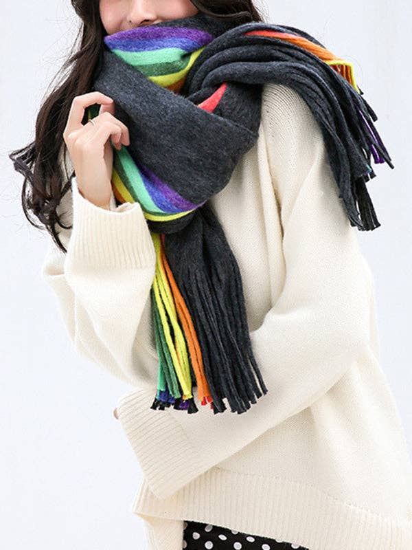 StyleGalX - Wholesale Scarf - Women's - Contrast Color Keep Warm Multi-Colored Tasseled Scarf10