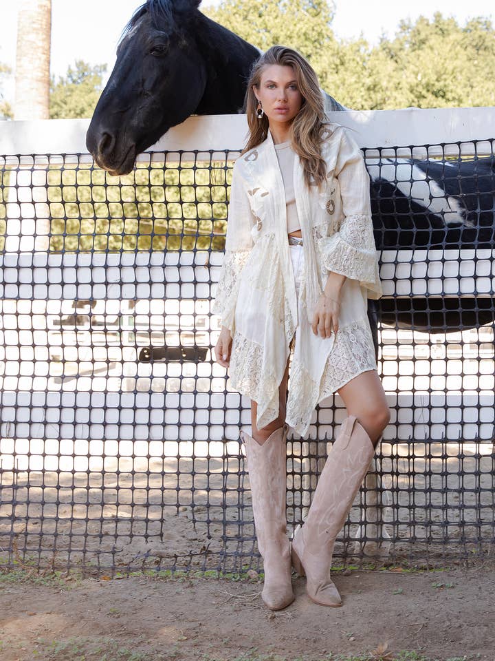 Young Threads - Wholesale Kimono - Women's - Western Boho Chic: Motif Embroidered Denim Long Shrug (NEW)9