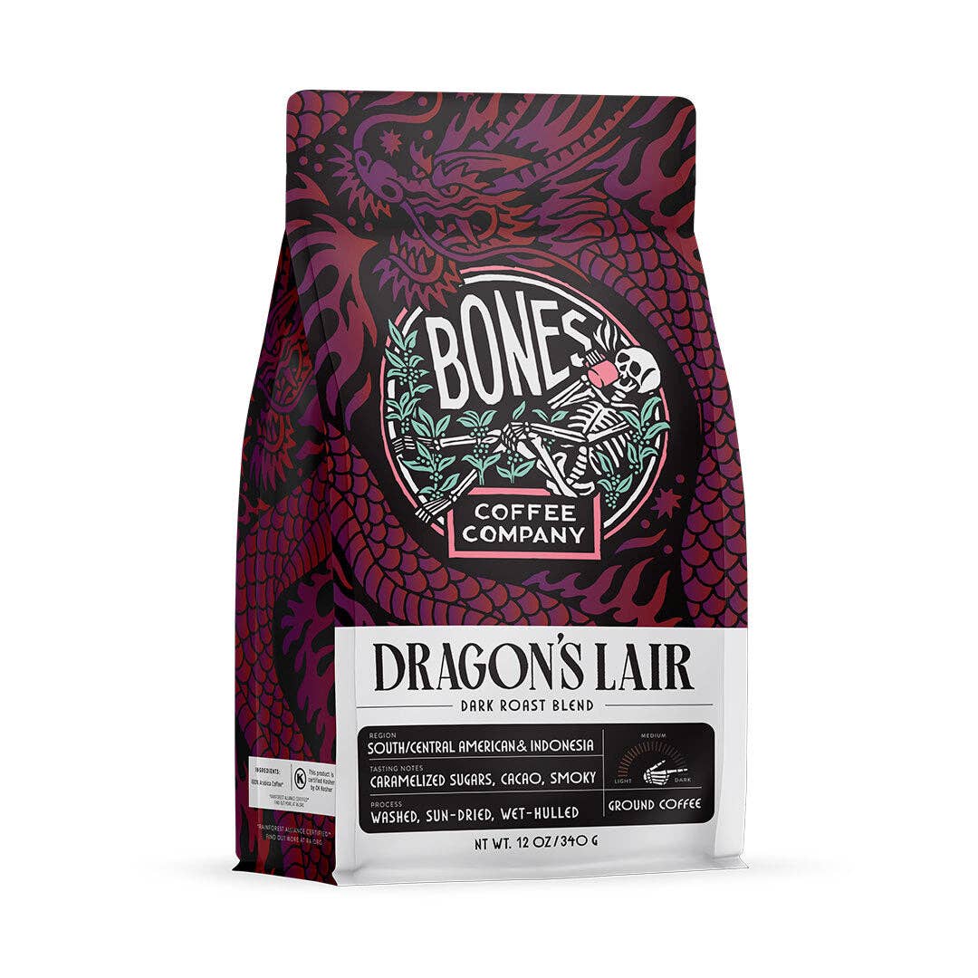 Bones Coffee Company - Wholesale Coffee Beans - Dragon's Lair Dark Roast Coffee | 12oz | Whole Bean & Ground5