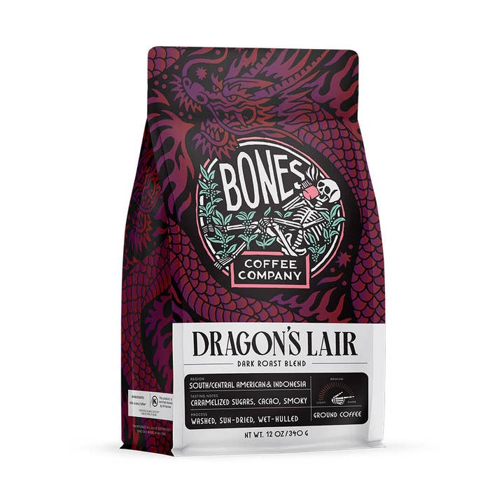 Bones Coffee Company - Wholesale Coffee Beans - Dragon's Lair Dark Roast Coffee | 12oz | Whole Bean & Ground5