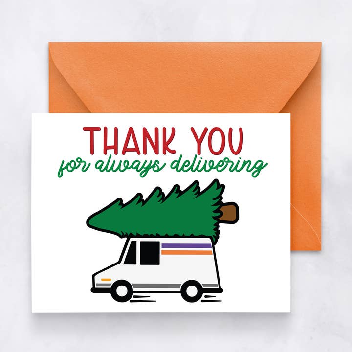 Carte de remerciement pour chauffeur-livreur de vacances – Design de camionnette rayée pour la vente par Felicia Nicole Design