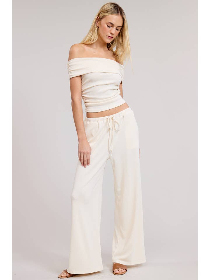 Mimosa - Wholesale Top & Pant Set (NOT Loungewear) - Women's - Off Shoulder Pants Set with Ruched Top2