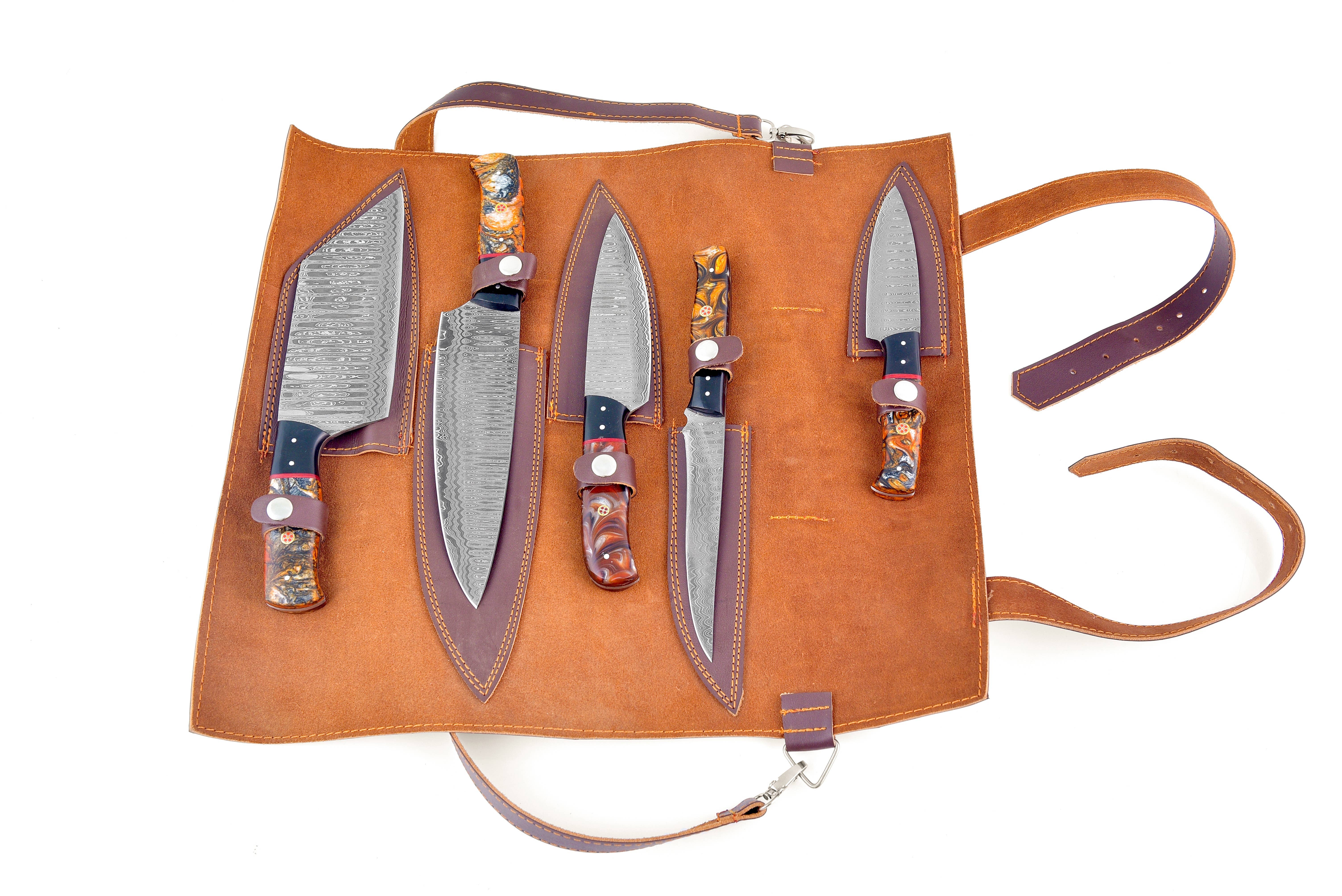 Titan International - Vendita all'ingrosso Set di coltelli - Titan's Artisanal Mastery: cucina in 5 pezzi Damascus Essence2