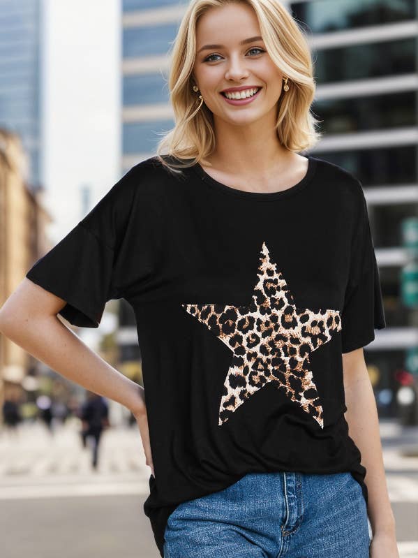 HEIMISH - Vendita all'ingrosso Tunica - Donna - ST1877-11 TOP CON STAMPA ANIMALE LEOPARDO E PATCH A STELLA7