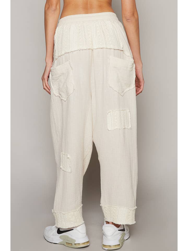 Pol Clothing - Wholesale Pants - Women's - Double gauze wasit band strechable lace trim harem pants