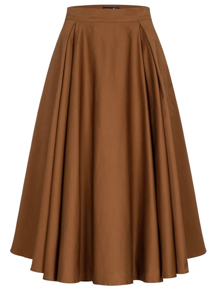 Pleated skirt made of cotton satin caramel for wholesale by Marianna Déri GmbH